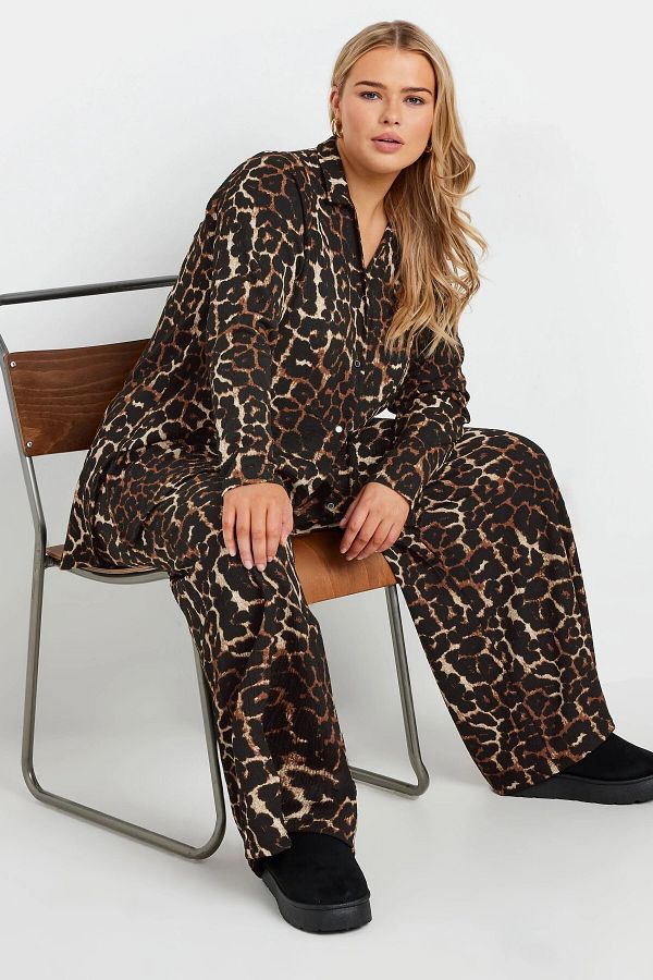 Stil Diva-Cămașă cu mânecă lungă cu nasturi în față cu imprimeu leopard 322258 1