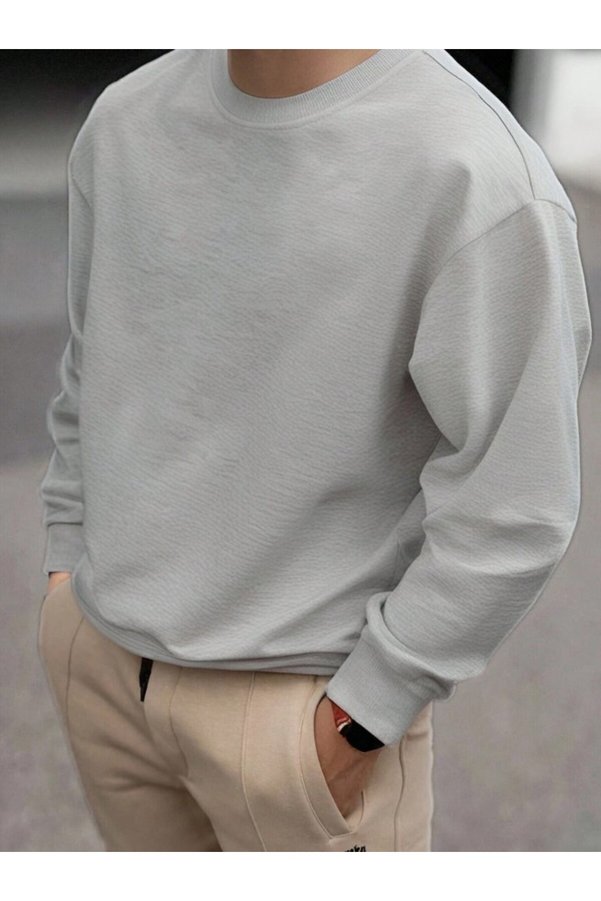 ORLONTEX Men's Gray Oversize Crew Neck Sweatshirt
