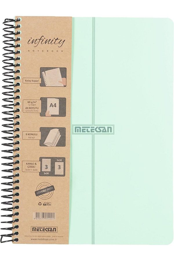 starnewstore-سلسلة Infinity Pastel، مقاس A4، تحتوي على 6 موضوعات (3 مربعات، 3 خطوط) 180 ورقة من غلاف PP، دفتر ملاحظات حلزوني، 1