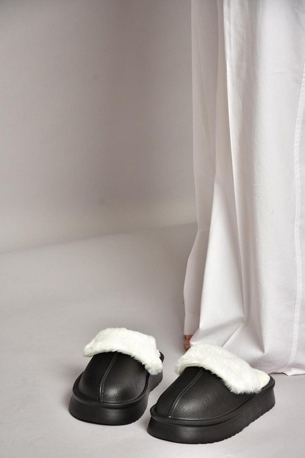Fox Shoes-T 918264209   Schwarze Plüsch-Damenhausschuhe 1