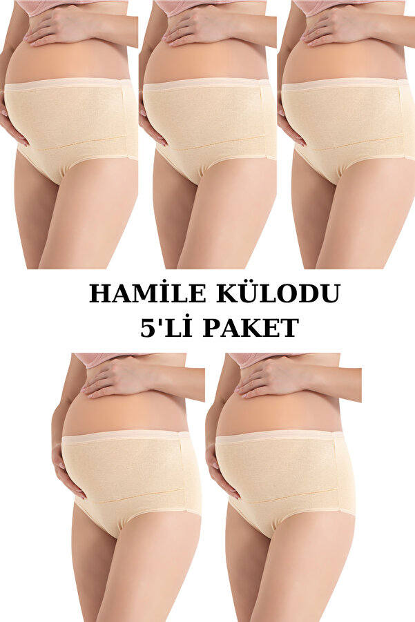 Arma Yıldız 5'li Paket Ten Rengi Kadın Pamuklu Likralı Yüksek Bel Hamile Lohusa Külot