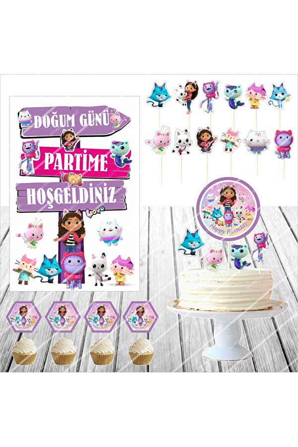 SİYAH PARTİ EVİ Doğum Günü Pasta Süsü Masa Maketi Seti Gabby Dallhouse / Gabby'in Hayal Evi