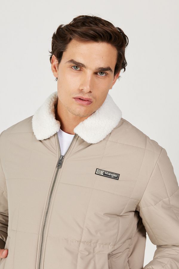 Wrangler W 232228614 Beige Men s Half Fishing Bottom and Ankle Rubber Detailed Zippered Jacket Trendyol