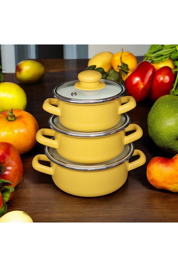 qussine-Enameled Mini Cookware Set - 6 Pieces Yellow Storage Container 1