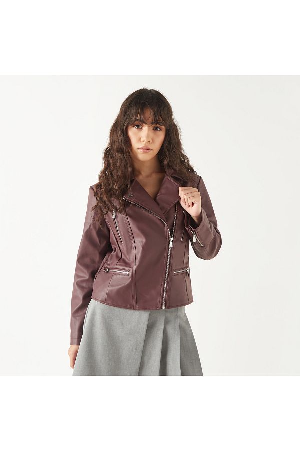Lee Cooper Solid Biker Jacket with Zip Closure and Pockets Trendyol