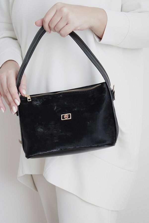 mossi-Black Suede Look Adjustable Cross Strap Faux Leather Women's Hand and Shoulder Bag 1