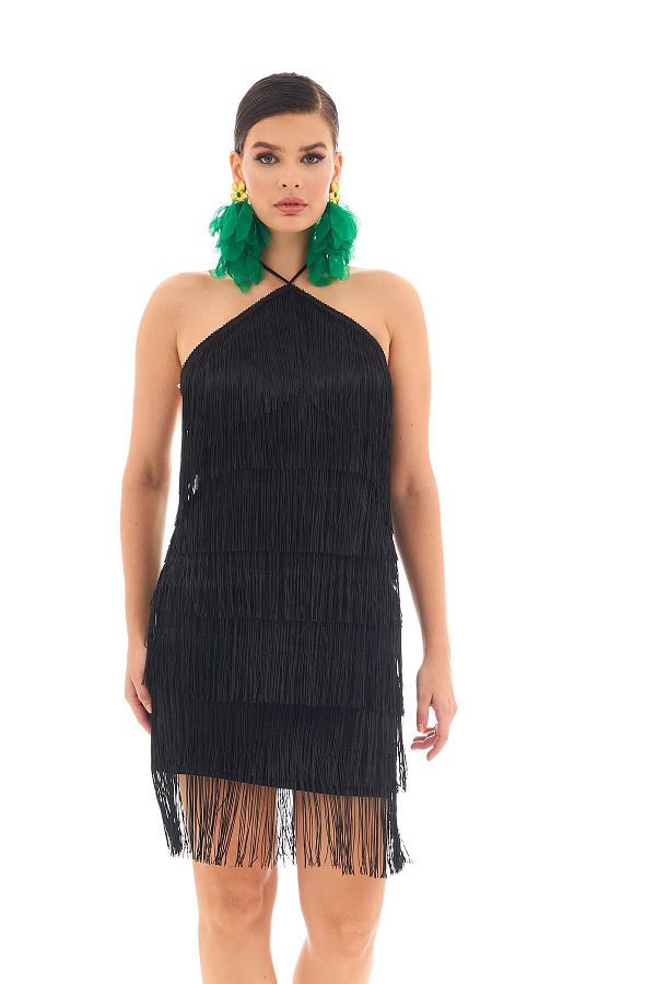 Carmen-Schwarze Neckholder-Halskette mit Quasten, Henna und After-Party-Kleid 1
