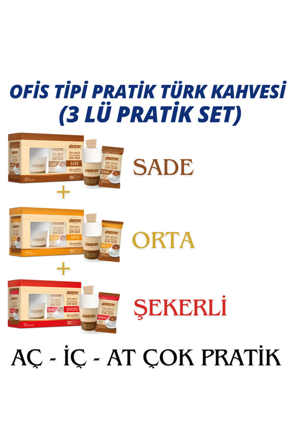 Altıntelve-Practical Office Trial Set - Instant Turkish Coffee, Sade-Mid-Candy, 3X10 Pack 1