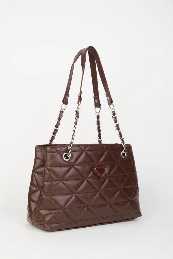 Canta Park Bitter Brown Quilted 3 Compartment Zipper Closure Chain Strap Lined Handbag and Shoulder Bag Trendyol