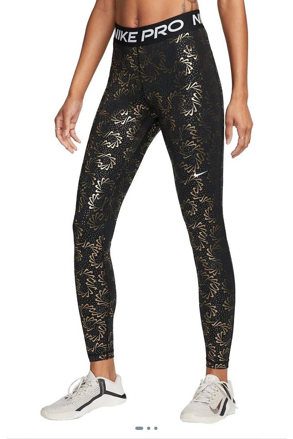 Nike Pro Sparkle Swoosh Graphics Mid Rise Training Black Shiny Women s Leggings Trendyol