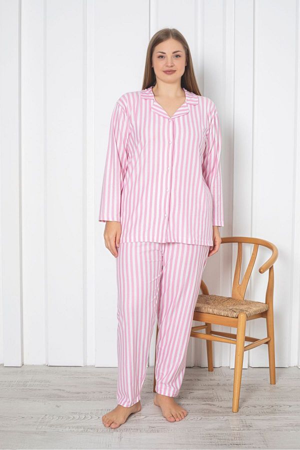 Asel-Σετ Πιτζάμες Σουέντ Ριγέ Plus Size 1