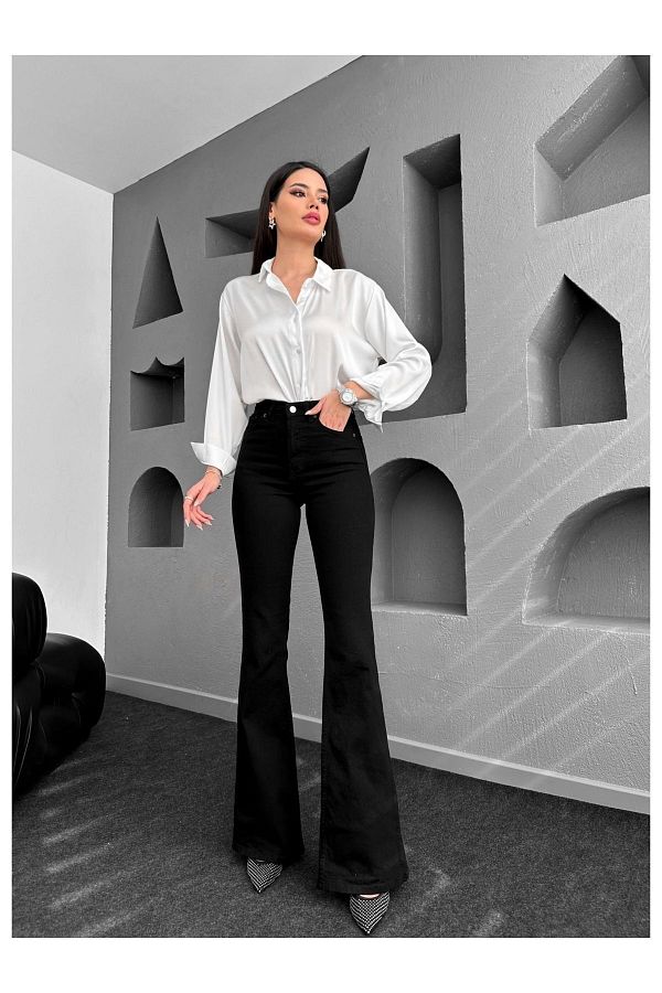 LAMİRA-High Waist Women's Jeans - Spanish Leg, Black 1