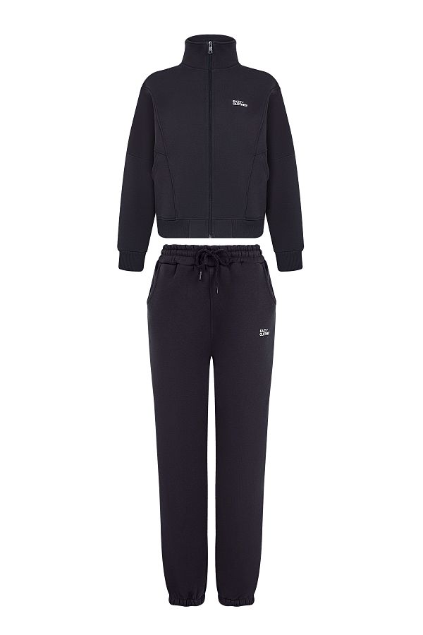 Eazy Co-Set de trening gros premium afumat - fleece, guler vertical cu fermoar, buzunare duble, picior elastic 1