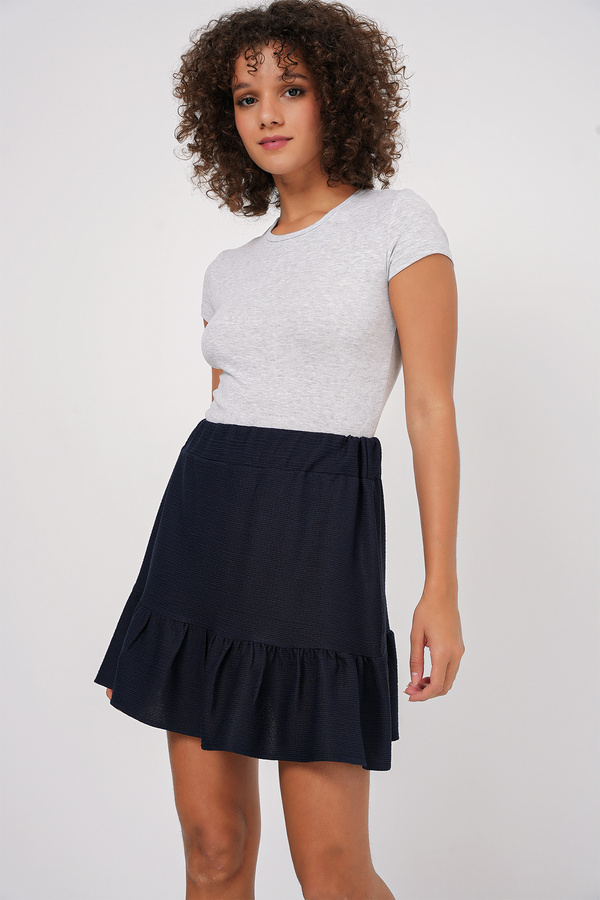 Bigdart-1884 Knitted Mini Skirt - Navy Blue 1