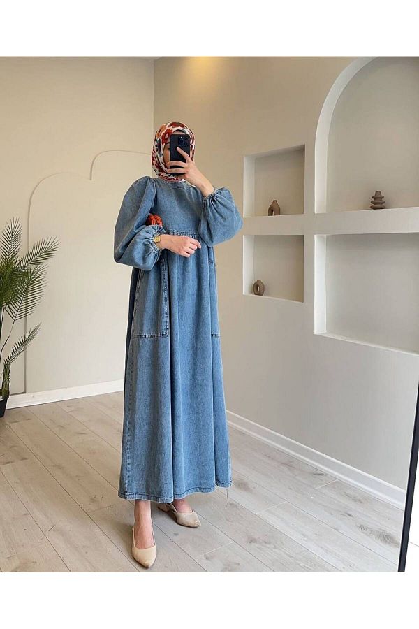 OlaLady Women s Oversize Casual Denim Jeans Hijab Dress Trendyol