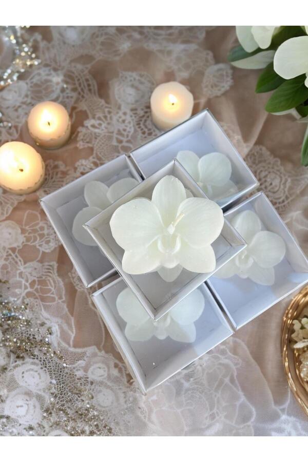 aralmini 20 Adet Beyaz Kutulu Orkide Çiçeği Mum, Hediyelik, Nişan, Düğün, Sünnet, Söz, Kına, Doğum Günü