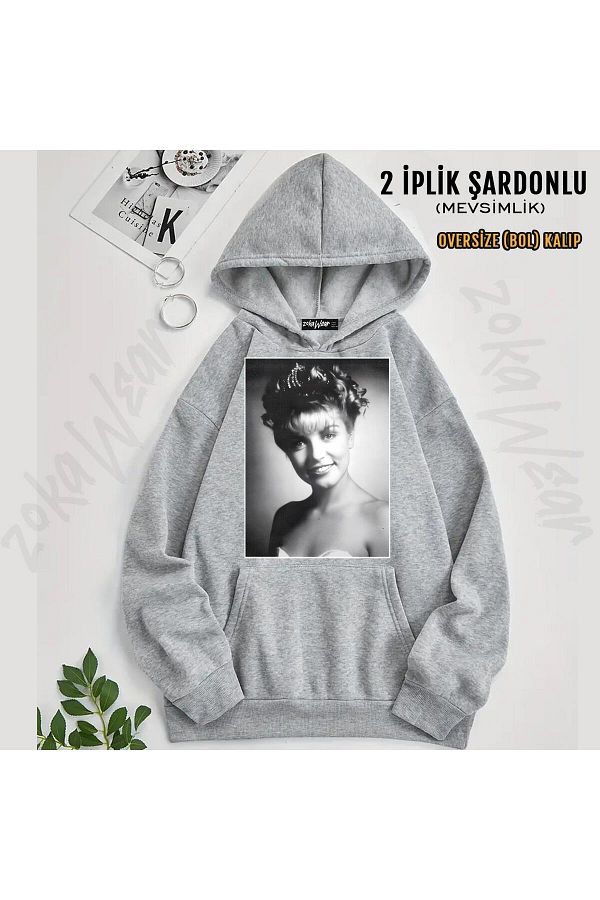 ZOKAWEAR-Twin Peaks Laura Palmer - Hanorac cu glugă supradimensionat cu imprimeu alb-negru (2 fire) 1