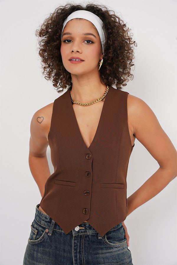 Bigdart-6796 Modell Braune kurze gewebte Weste 1