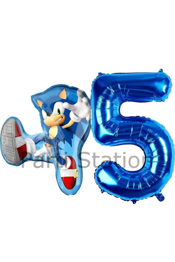 Parti Station-5 Years Old Fox Sonic and Navy Blue Balloon Set - Sonic Boom Concept Birthday Balloon 1