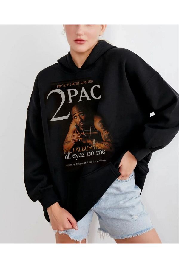 MAYDAY CULTURE Tupac Shakur Hiphop Black Sweatshirt 2Pac Light Loose Fit Three Thread Hoodie XL Size Mannequin Product Trendyol