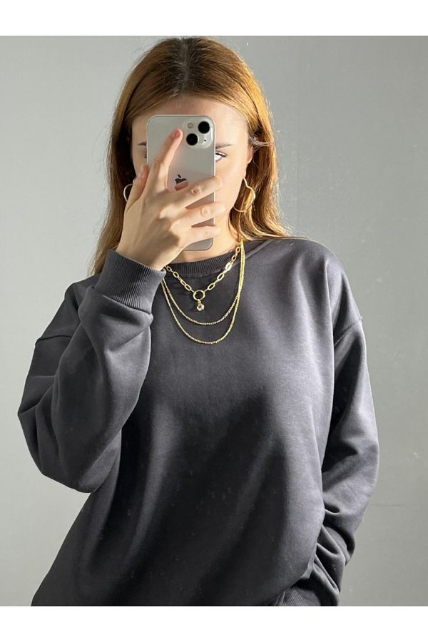 GREY-سويت شيرت برقبة دائرية للجنسين 1