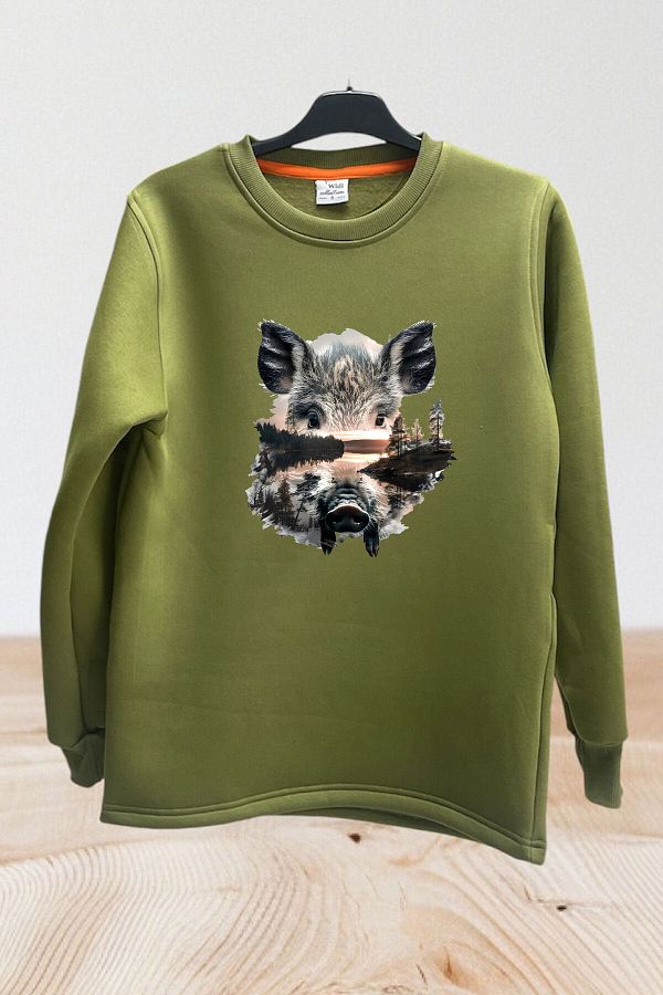 WİDİ-Φούτερ Hunting Hunting Wild Life Pig με στάμπα βαμβακερή κανονική εφαρμογή με λαιμόκοψη 1
