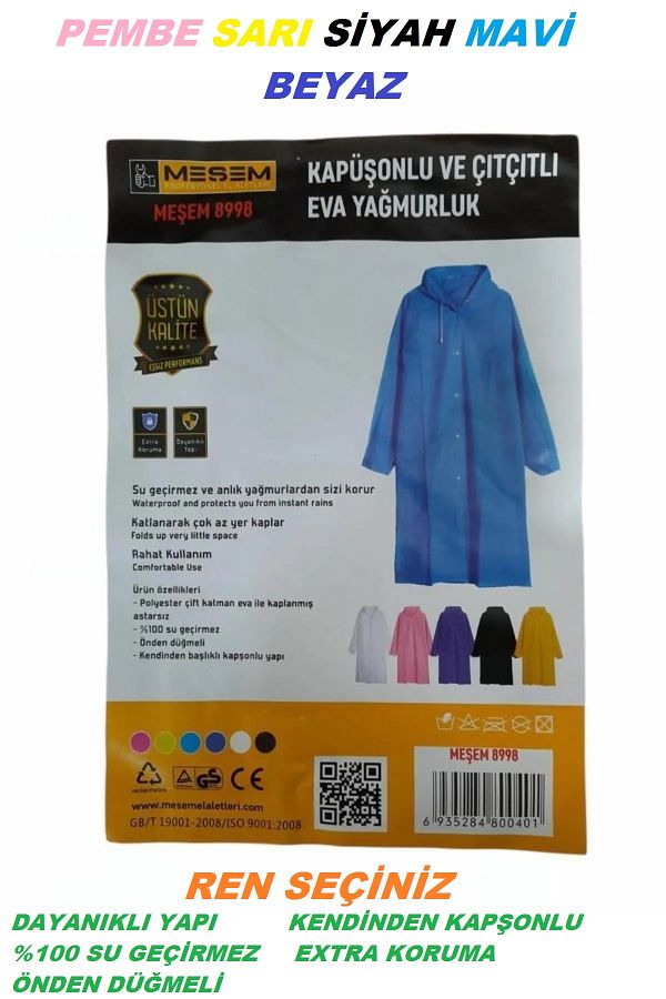Meşem-Black Eva Raincoat with Hood and Fencing - Double Layer with Front Buttons 1