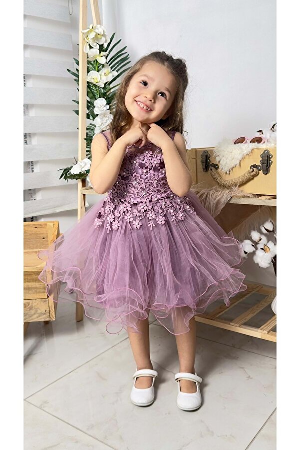 Mnk Baby&Kids İncili Kız Çocuk Daisy Elbise MNK0585 MOR