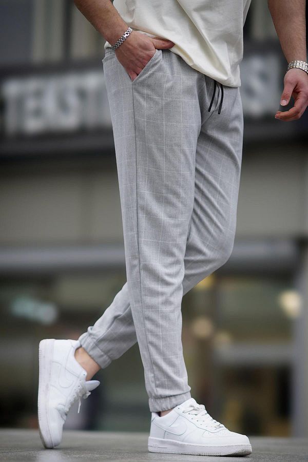 Madmext-Καρό Grey Jogger Mad4081 1