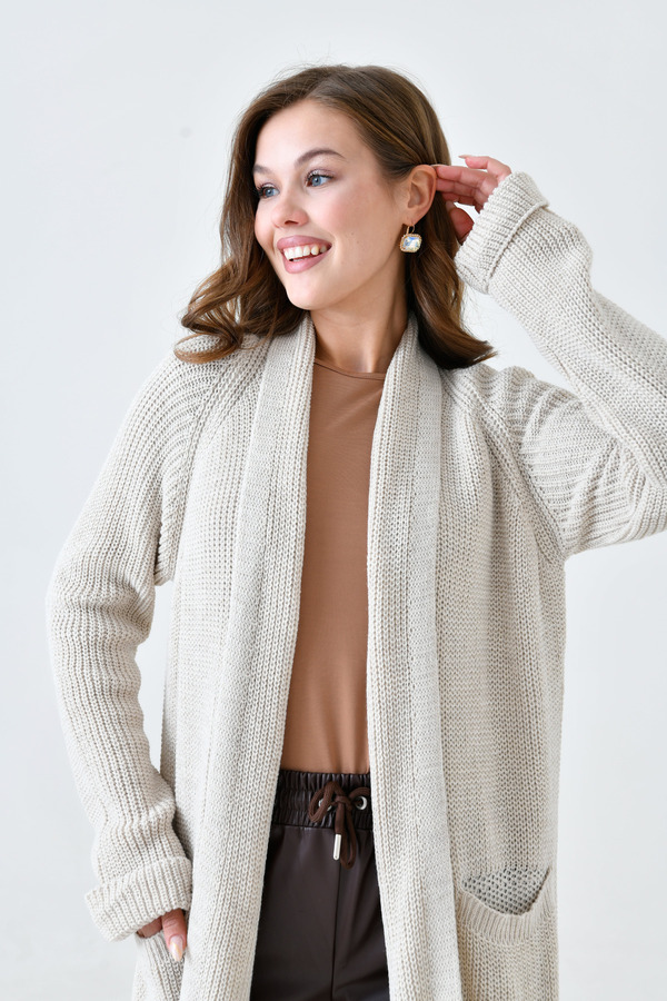 WOMAN VISION Stone Colored Knitwear Women's Cardigan Double