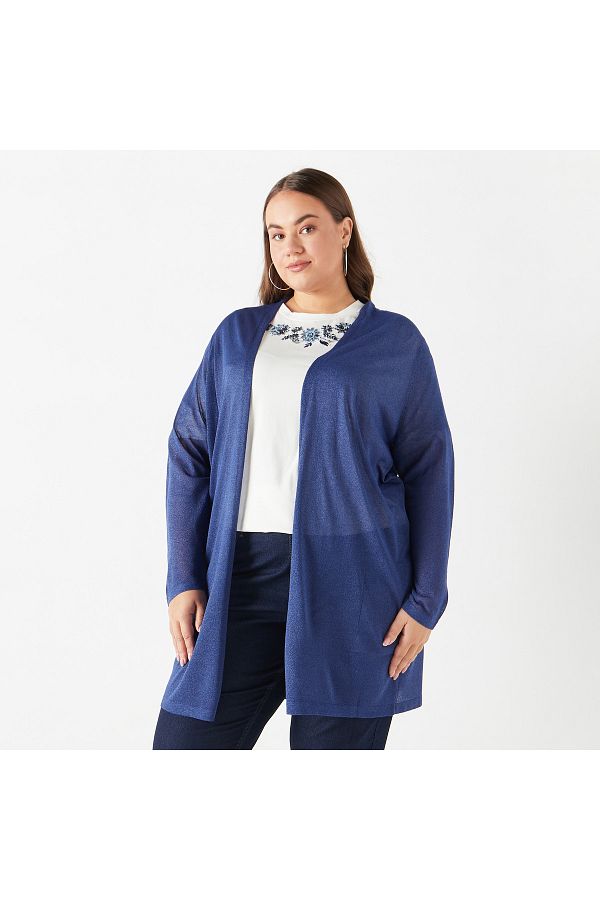 Ulla Popken-Plus Size Ulla Popken Textured Shrug with Long Sleeves and Pockets 1