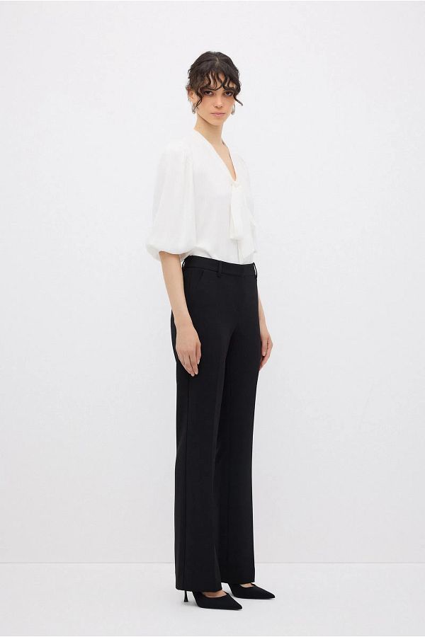 Fiore Viola-Women's Pant with Pocket Wide Leg Classic Belt Ful Flexible Gabardin Fabric 1