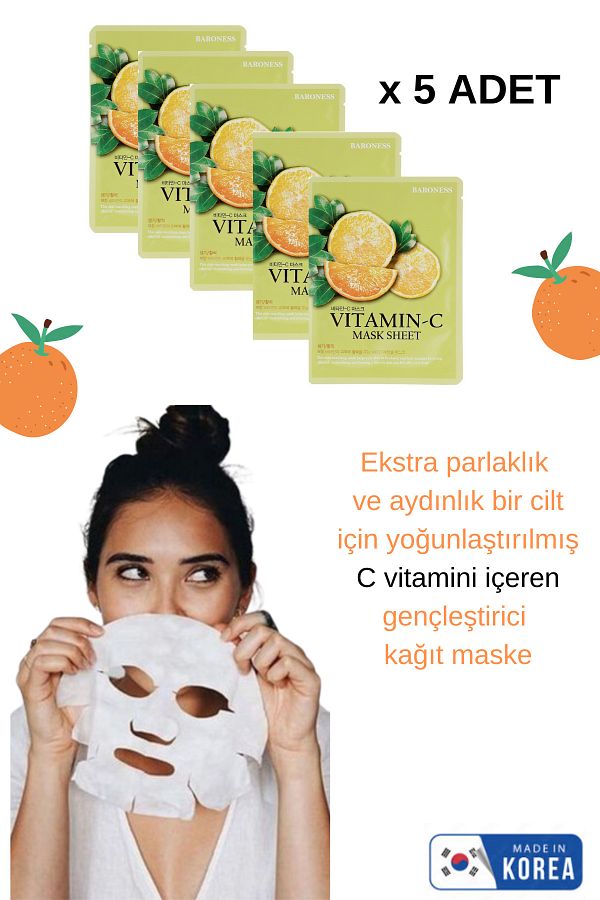 Baroness-Effective 5-Piece Korean Face Mask Set - Anti-Blemish and Brightening with Vitamin C 1