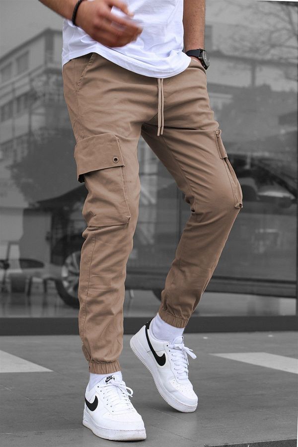 Madmext-Pantaloni de jogger cu buzunar cargo bej 5647 1