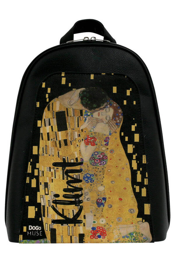 Dogo Women's Vegan Leather Black Backpack Gustav Klimt The Kiss