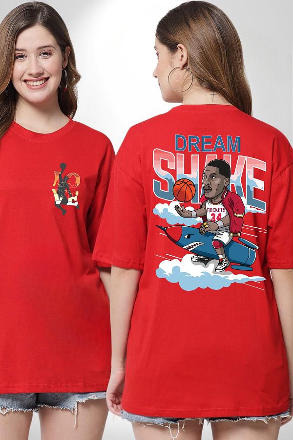 Angemiel-Basketball Dream Shake Rockets Red Oversize T-Shirt for Men and Women - Front and Back Printed 1