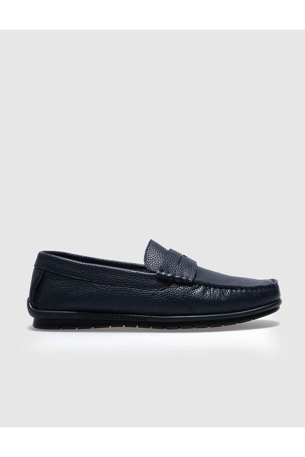 Cabani-Genuine Leather Navy Blue Belted Men's Casual Shoes 1