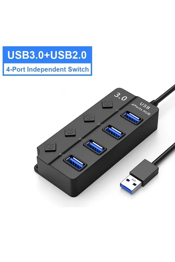 Choice-موزع USB 3.0، موزع USB 2.0، محول USB 4 في 1، متعدد المنافذ، مفتاح طاقة مستقل، موسع 30 سم... 1