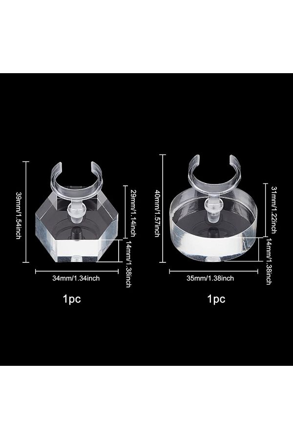 Choice-2Pcs Ring Holder Blocks Acrylic Ring Display Stand Ring Display Holder Clear Round/Hexagon Ring S... 1