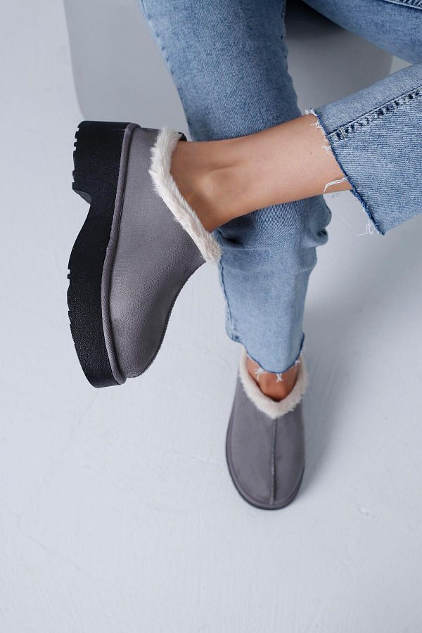 Beyond Women s Gray Fur Inside Ankle Furry High Heels Suede House Slippers Shoes 5cm Bynduggt04 Trendyol
