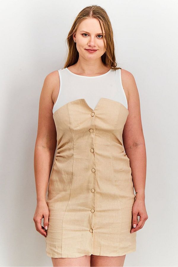 Asos Design-Women Jersey Vest Button Mini Dress, Beige 1
