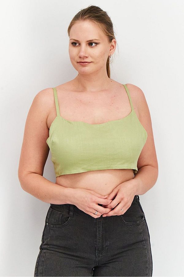Asos Design-Women Scoop Neck Sleeveless Crop Top, Sage Green 1
