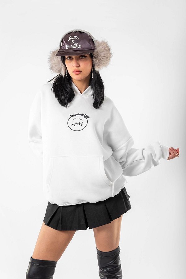 Bak Moda Cactus Jack Back Printed Oversize Unisex White Hoodie Trendyol