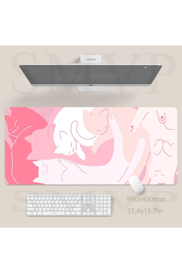 OIMG-Pink Cat Gaming Mouse Pad Desk Mat Gamer Mousepad Large Mouse Mat Desk Pad Keyboard Mat Design Ta... 1