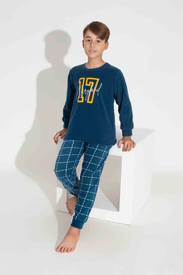 Tar k Boys and Children s Fleece Plush Plaid Square Patterned Long Sleeve Winter Pajamas Set Trendyol