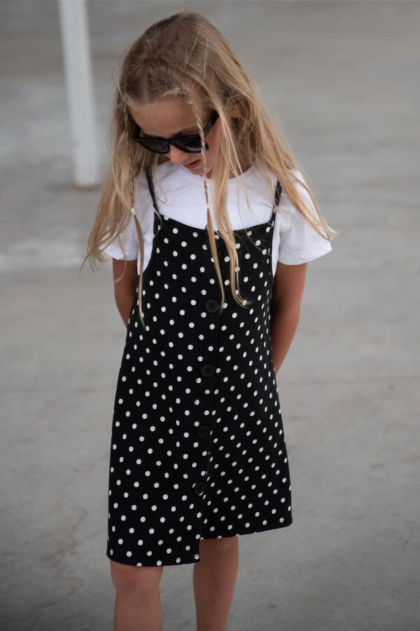 EXPORT Kız Çocuk Jile Elbise Puantiye Desenli Düğmeli 4-14 Yaş, Antrasit