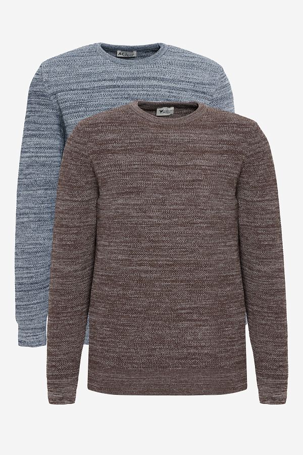 AC&Co / Altınyıldız Classics-Men's Brown-Light Grey 2-Pack Cotton Standard Fit Regular Cut Crew Neck Knitwear Sweater 1