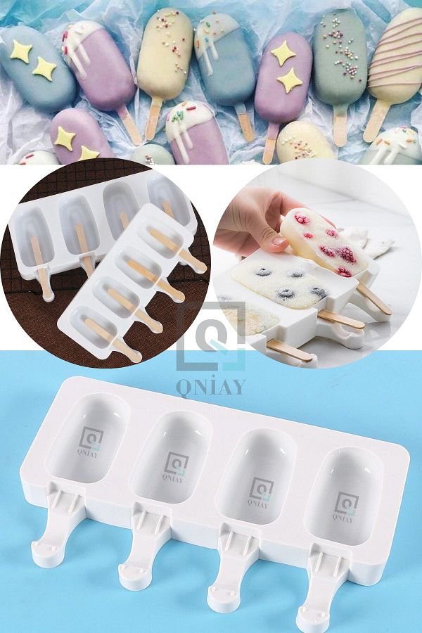 QNİAY-Magnum Model Silicone Ice Cream Mold - 4 Pieces and 50 Wooden Sticks Gift 1