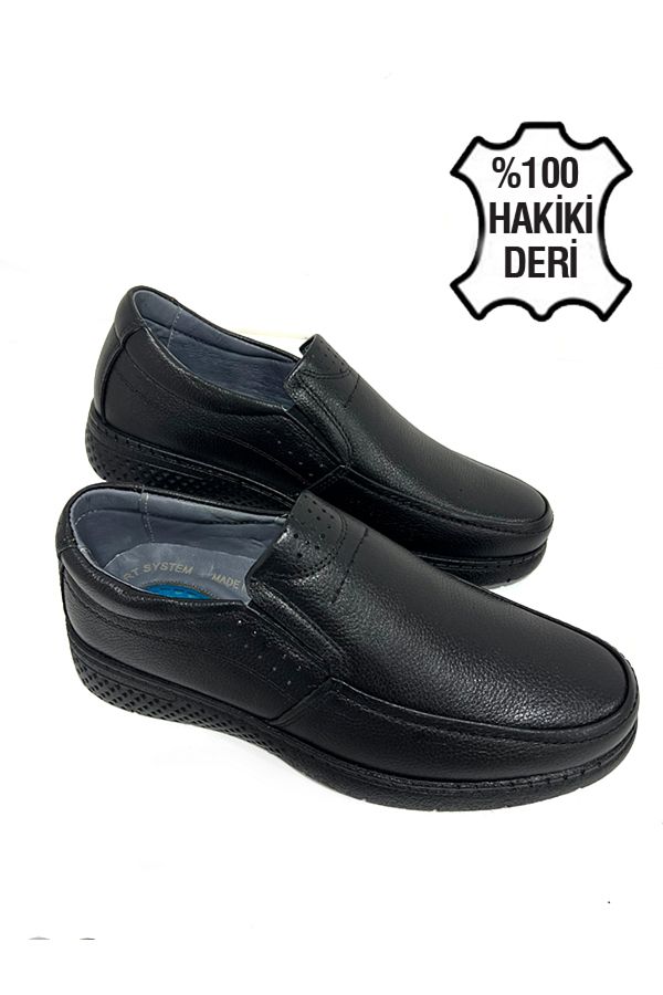 FOLGEN ONLINE Men s Real Leather Ultra Comfortable Gel Black Casual Dad Shoes Trendyol