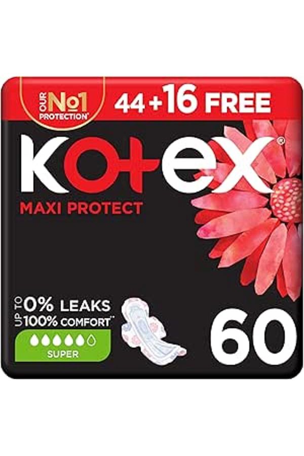 Kotex-Maxi Protect Thick Pads, Super Size Sanitary Pads, 60 Sanitary Pads 1